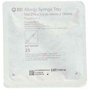 BD 305540 1mL Allergist tray with 27 G x 0.5" BD PrecisionGlide permanently attached needle, regular bevel and regular wall 25/sp