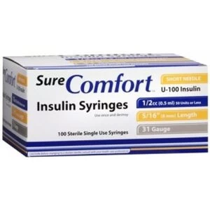 Allison Medical 22-6003 SURE COMFORT INSULIN SYRINGE, 30G, 5/16" (8mm), 3/10cc BX/100, 5/Case, Case