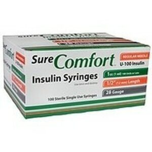 AM 90-8295 (CS/5) BX/100 SURE COMFORT INSULIN SYRINGE, 29G, 1/2" (12MM), 1CC (Case of 30 Boxes)