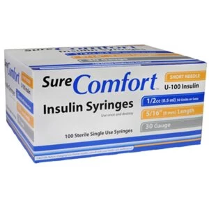Allison Medical 22-6005 SURE COMFORT INSULIN SYRINGE, 30G, 5/16" (8MM), 1/2CC BX/100