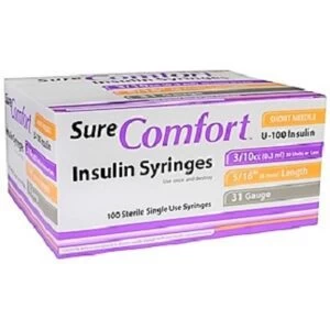 Allison Medical 22-6503 SURE COMFORT 3/10cc INSULIN SYRINGE, 31G, 5/16" (8mm) 100/BX, Case of 5 Box