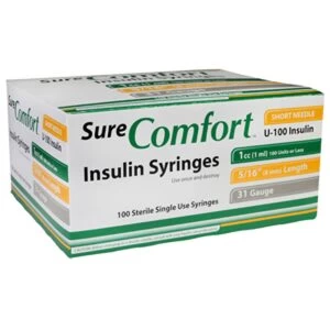 Allison Medical 22-6510 SURE COMFORT INSULIN SYRINGE, 31 G, 5/16" (8mm), 1cc, 100/Box