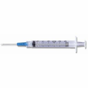 BD 309570 LUER-LOK 3cc Syringe with Needle ATTACHED CONVENTIONAL Blue 25G x 16mm (0.625"), 100/bx , Case of 8 bx, Case