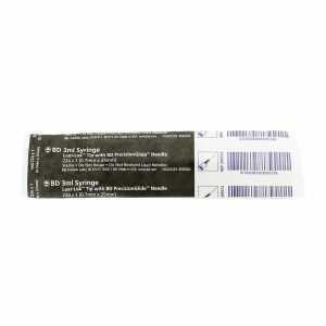 BD 309572 LUER-LOK 3cc Syringe with Needle ATTACHED CONVENTIONAL Black 22 G x 25mm (1"), 100/bx, BX
