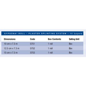 BSN-5753 GYPSONA ROLL PLASTER OF PARIS SPLINTING SYSTEM, 15 LAYERS, 15CM X 7.3M BX/1