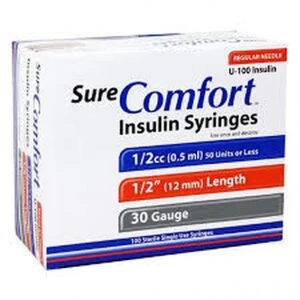 Allison Medical 22-6205 SURE COMFORT 1/2cc INSULIN SYRINGE, 30G, 1/2" (12mm) 100/BX